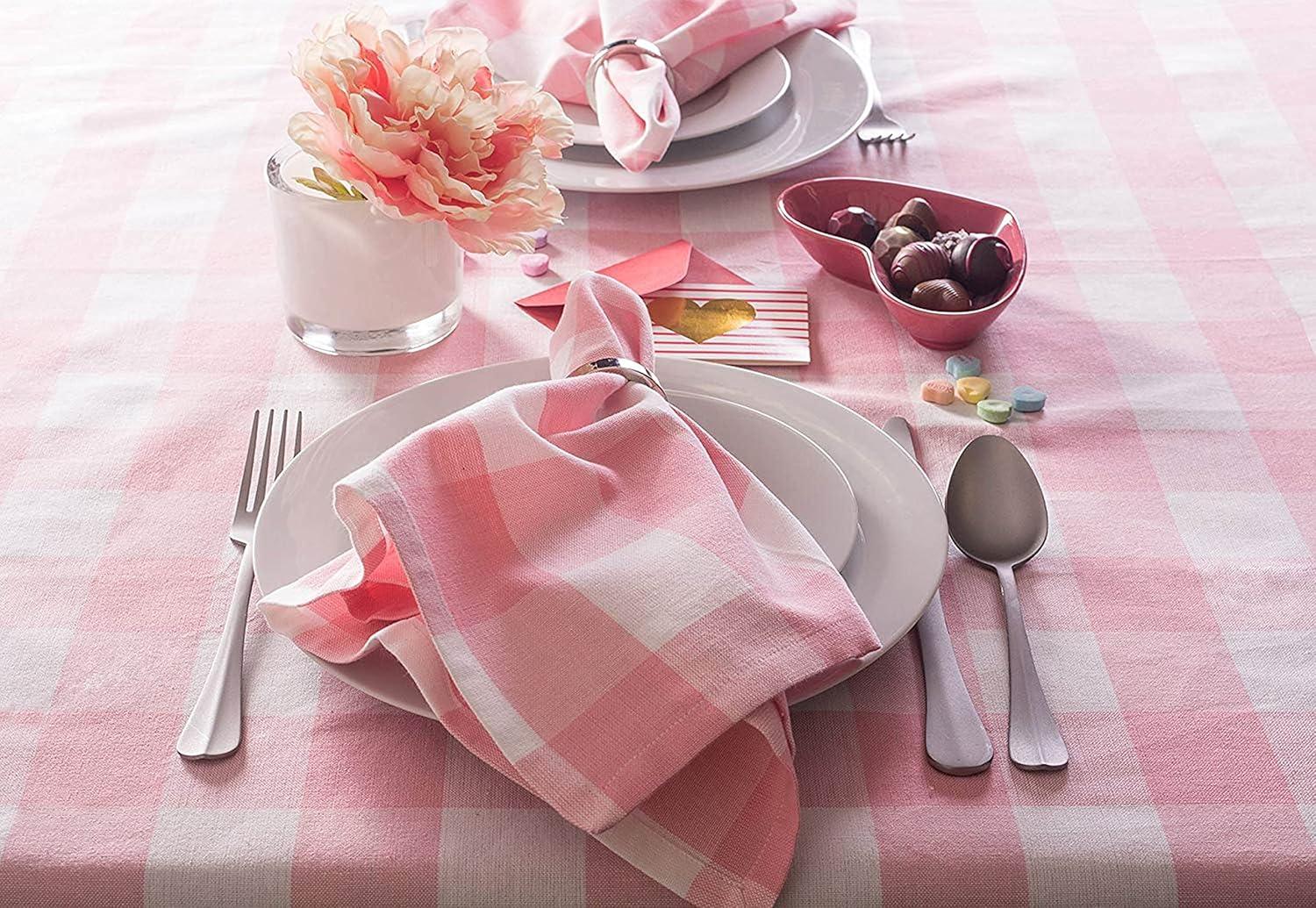 imageDII Buffalo Check Collection Classic Farmhouse Tablecloth Tablecloth 52x52 Pink ampamp White52 x 52 Square