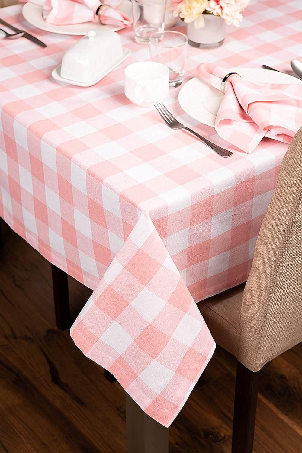 imageDII Buffalo Check Collection Classic Farmhouse Tablecloth Tablecloth 52x52 Pink ampamp White52 x 52 Square