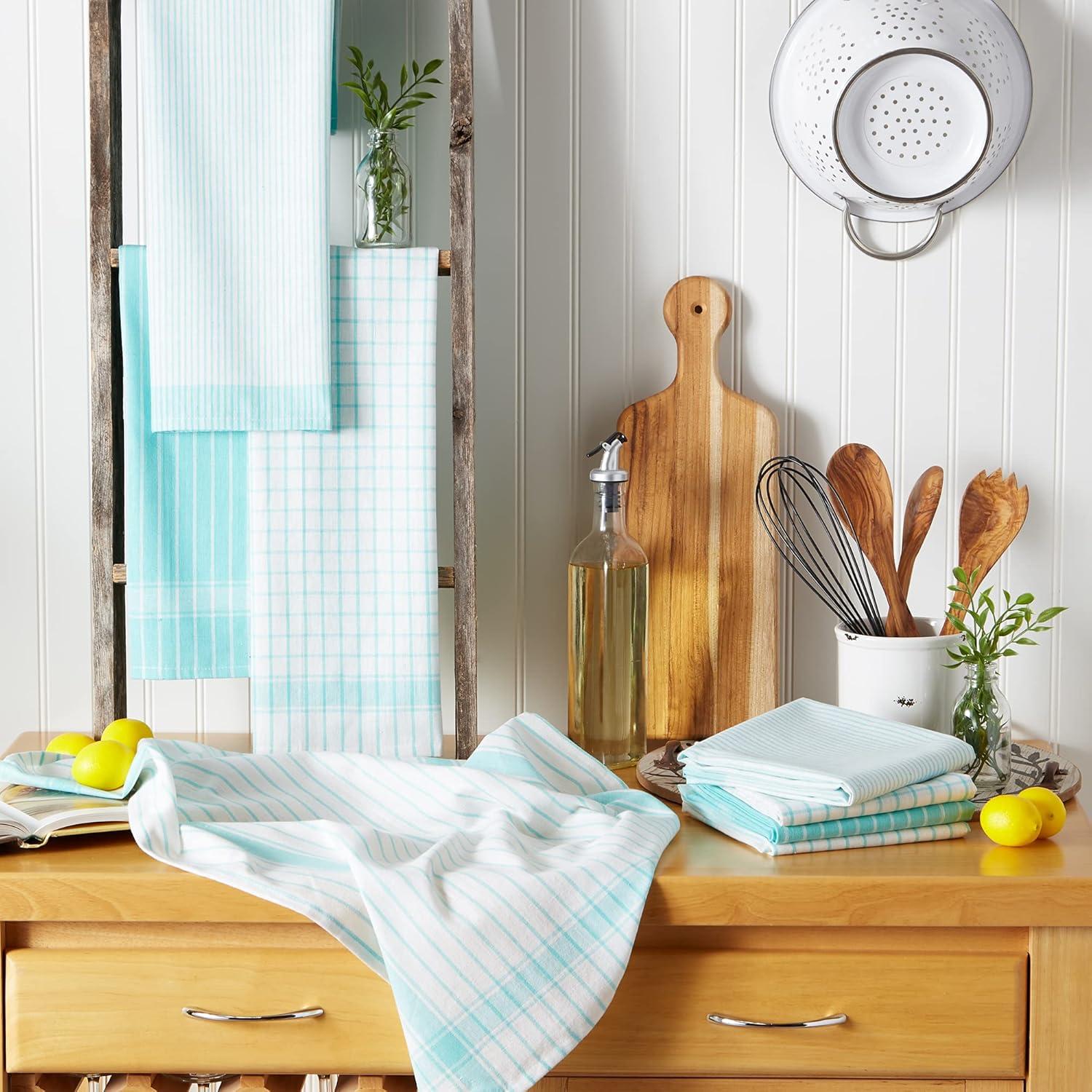 imageDII Everyday Basic Collection Woven Dishtowel Set 20x28 Red 8 PieceAqua