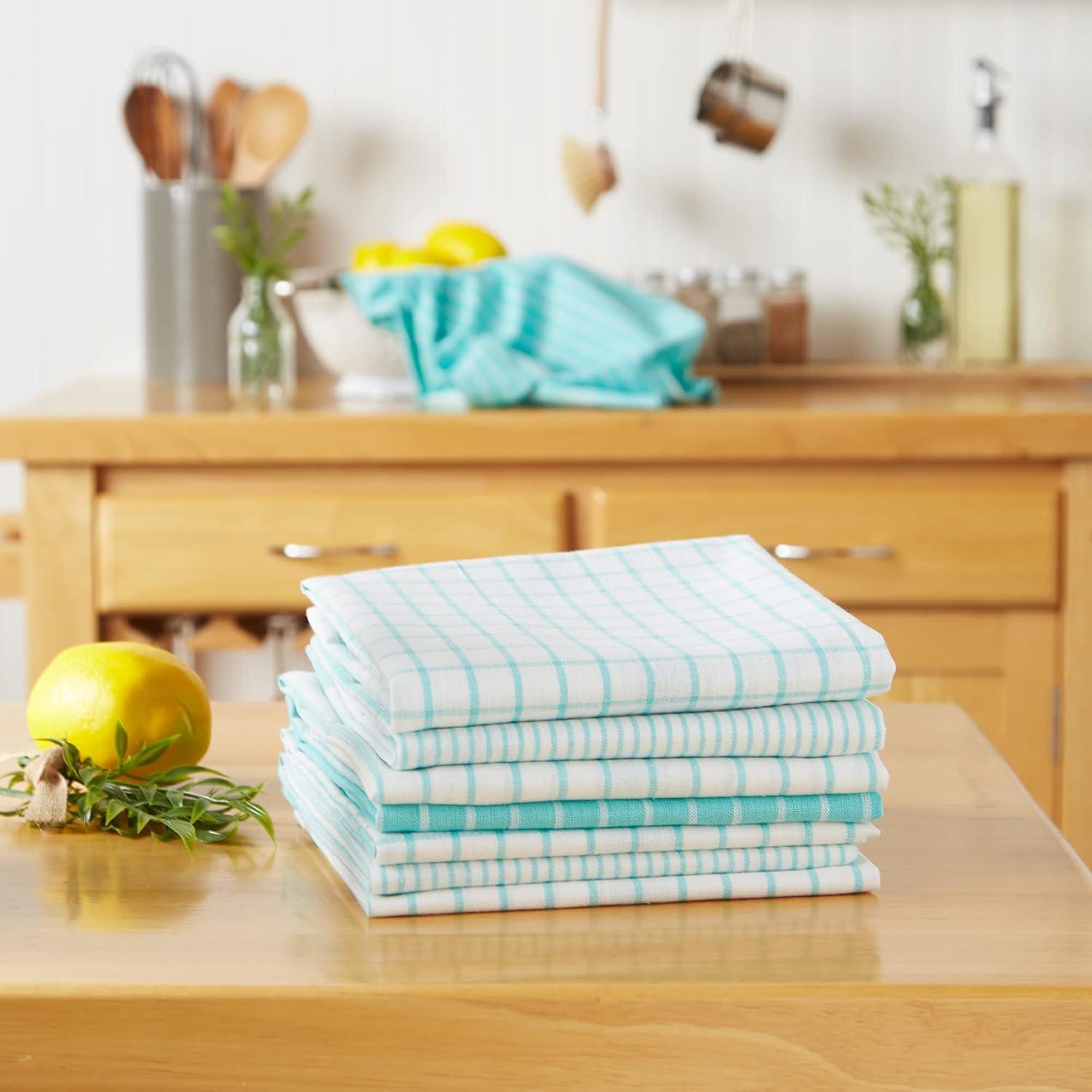 imageDII Everyday Basic Collection Woven Dishtowel Set 20x28 Red 8 PieceAqua