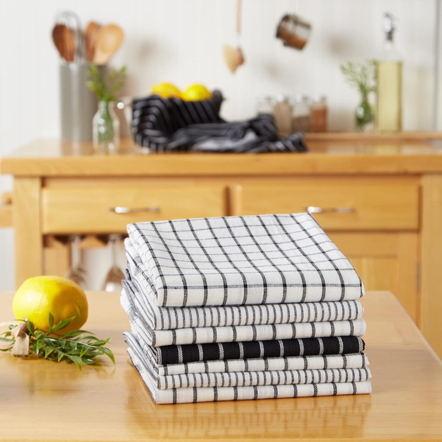 imageDII Everyday Basic Collection Woven Dishtowel Set 20x28 Red 8 PieceBlack