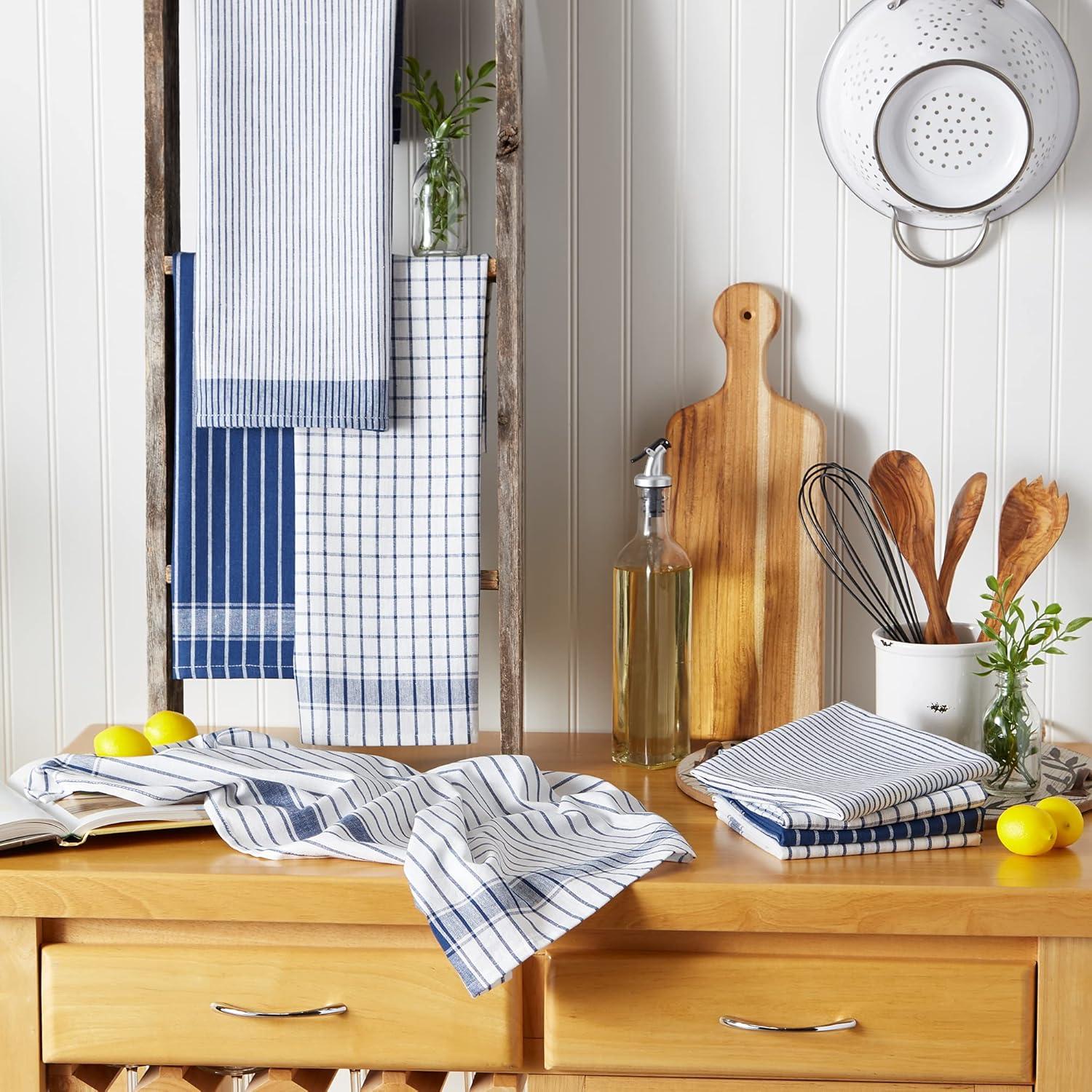 imageDII Everyday Basic Collection Woven Dishtowel Set 20x28 Red 8 PieceNautical Blue