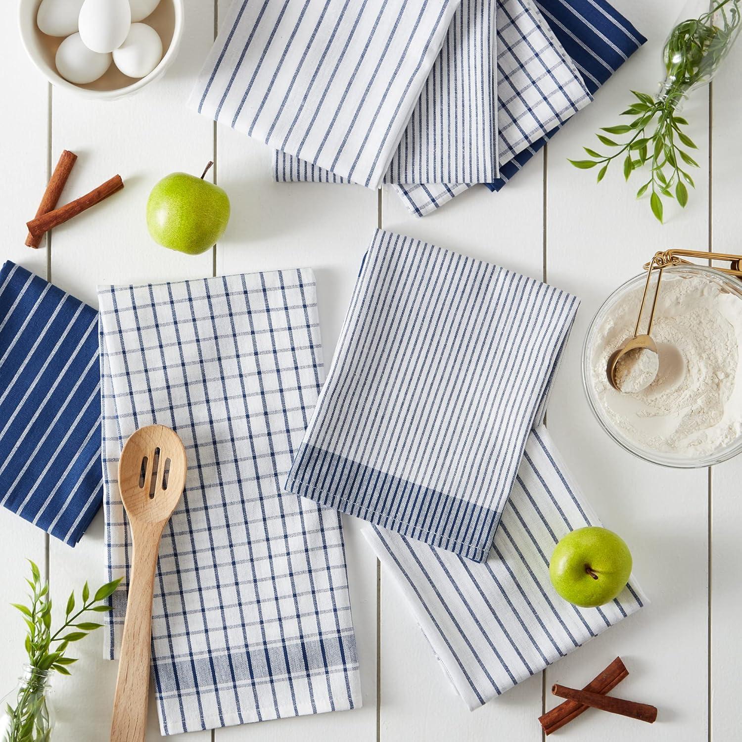 imageDII Everyday Basic Collection Woven Dishtowel Set 20x28 Red 8 PieceNautical Blue