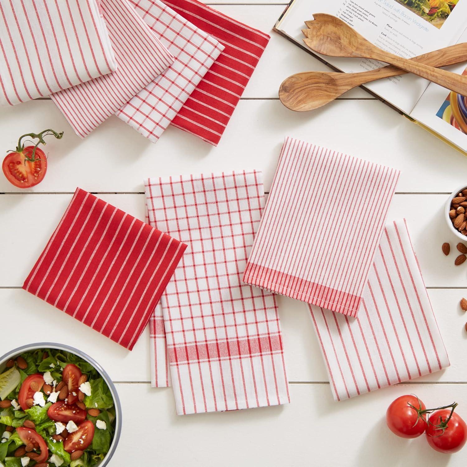 imageDII Everyday Basic Collection Woven Dishtowel Set 20x28 Red 8 PieceRed
