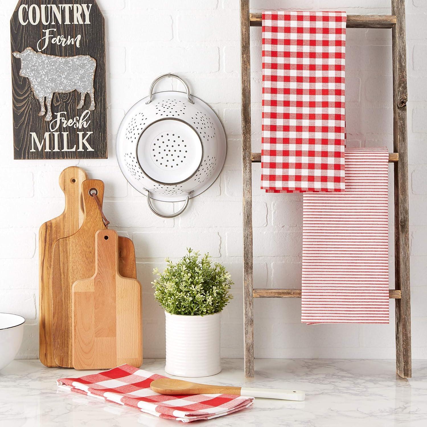imageDII Gingham Check Kitchen Collection Pink Dishtowel SetRed