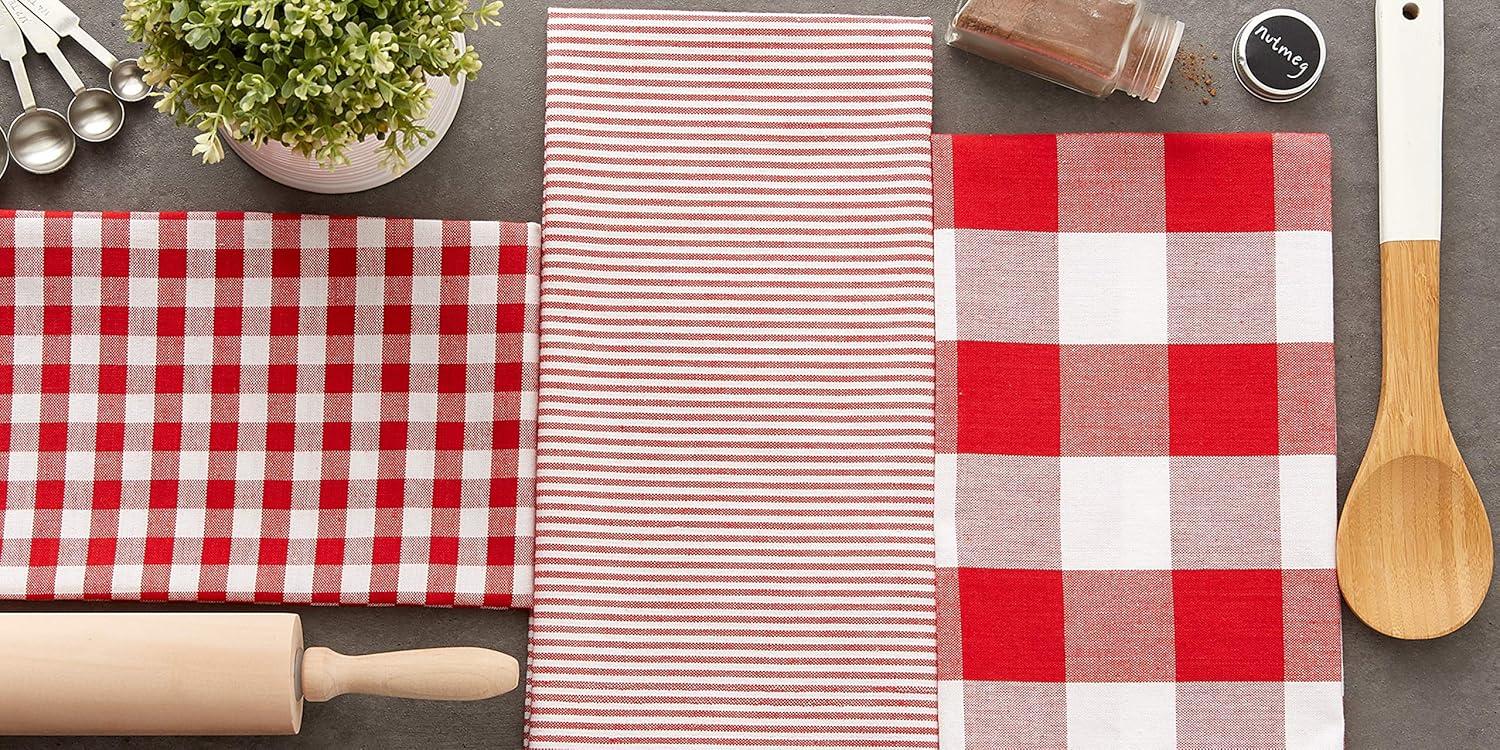 imageDII Gingham Check Kitchen Collection Pink Dishtowel SetRed