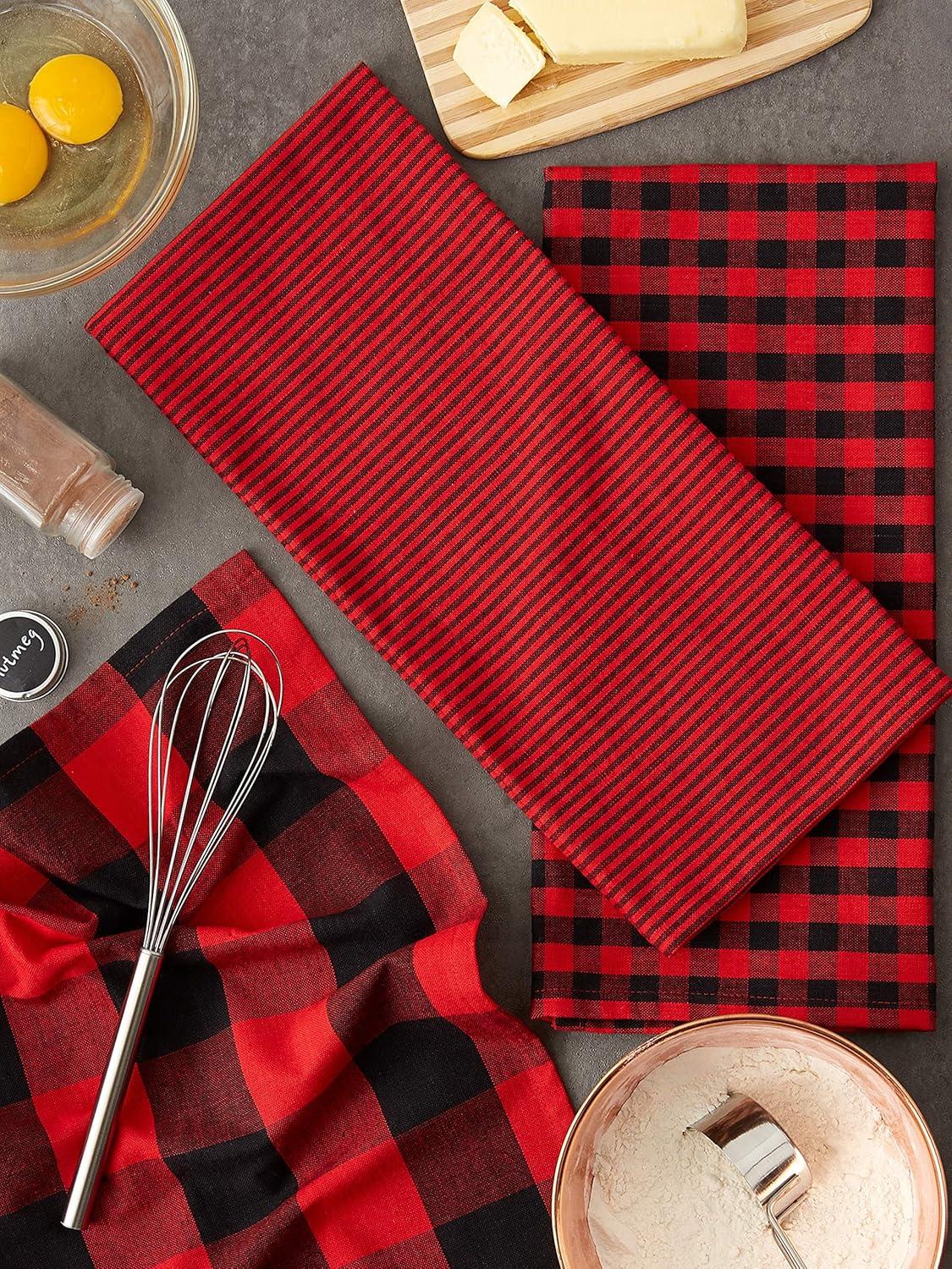 imageDII Gingham Check Kitchen Collection Pink Dishtowel SetRedBlack