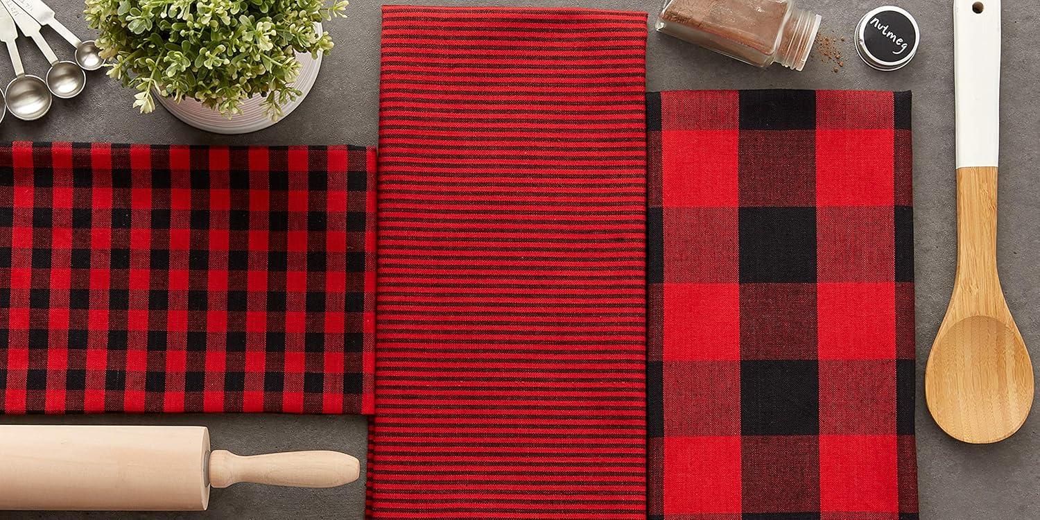 imageDII Gingham Check Kitchen Collection Pink Dishtowel SetRedBlack