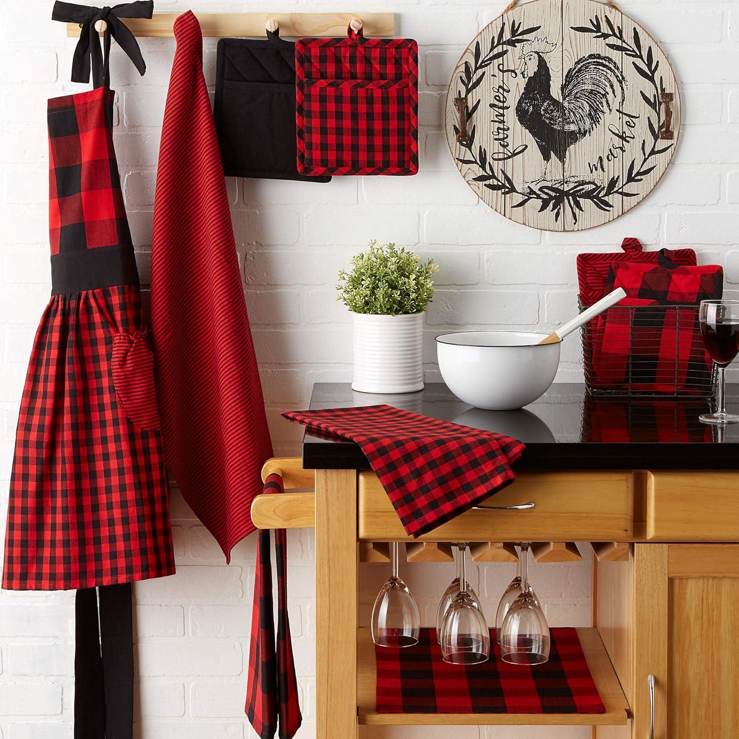 imageDII Gingham Check Kitchen Collection Pink Dishtowel SetRedBlack