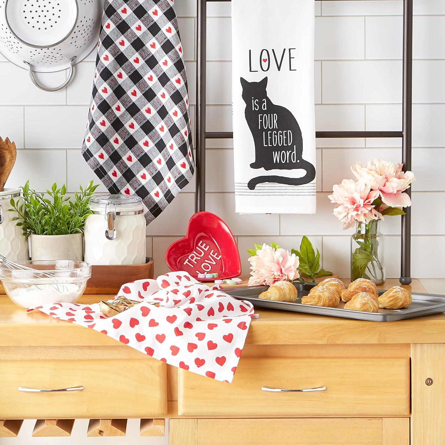 imageDII Valentines Day Collection Kitchen Dishtowel Set 18x28 Embellished Hearts 3 PieceCat Love