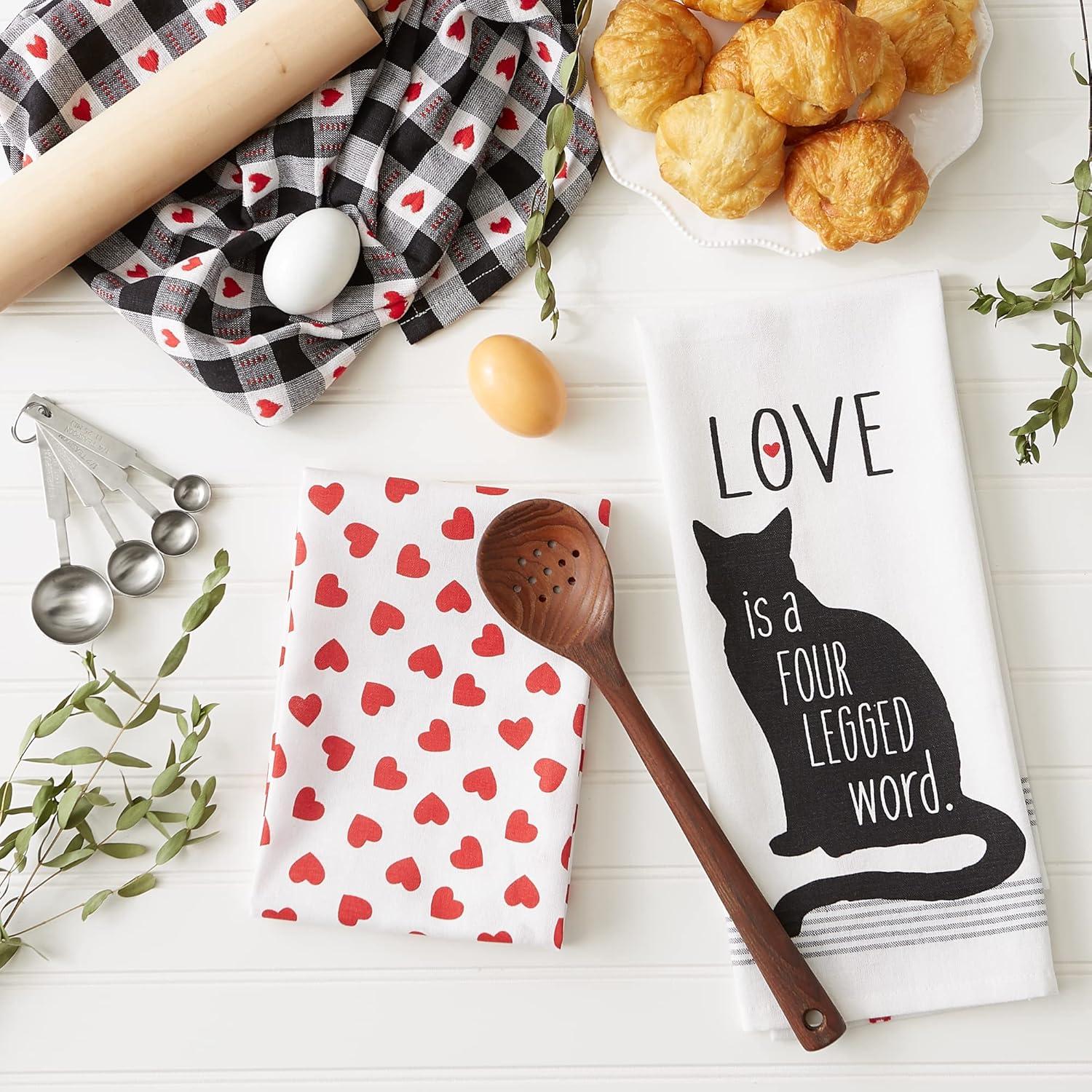imageDII Valentines Day Collection Kitchen Dishtowel Set 18x28 Embellished Hearts 3 PieceCat Love