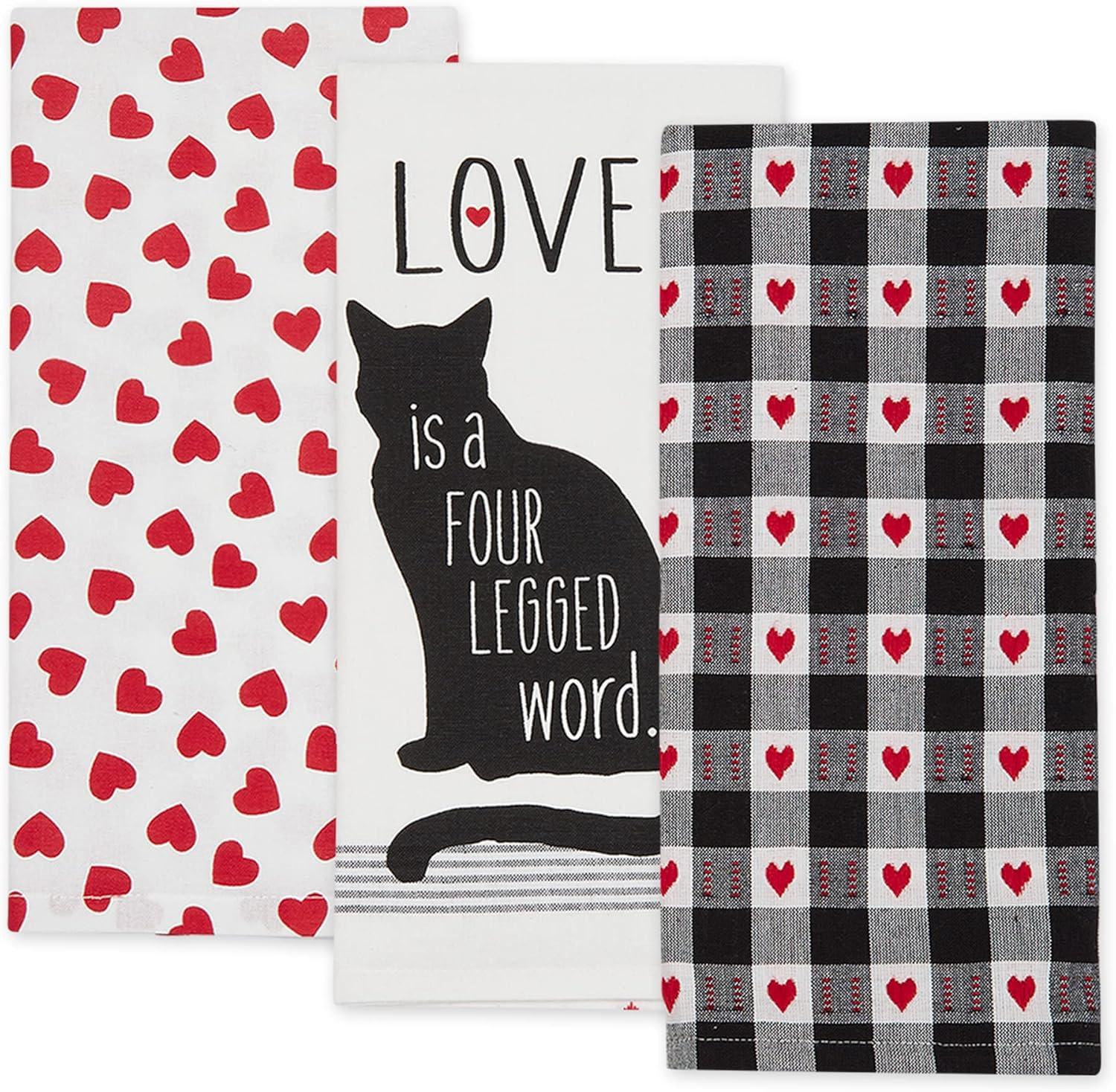 imageDII Valentines Day Collection Kitchen Dishtowel Set 18x28 Embellished Hearts 3 PieceCat Love