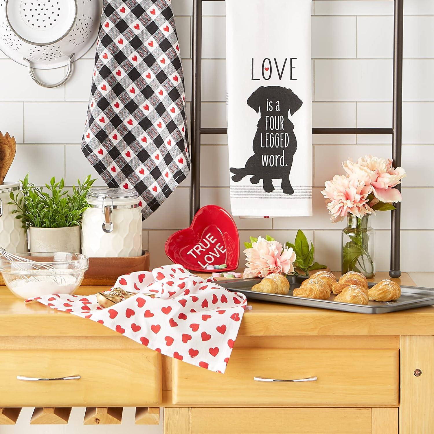 imageDII Valentines Day Collection Kitchen Dishtowel Set 18x28 Embellished Hearts 3 PieceDog Love
