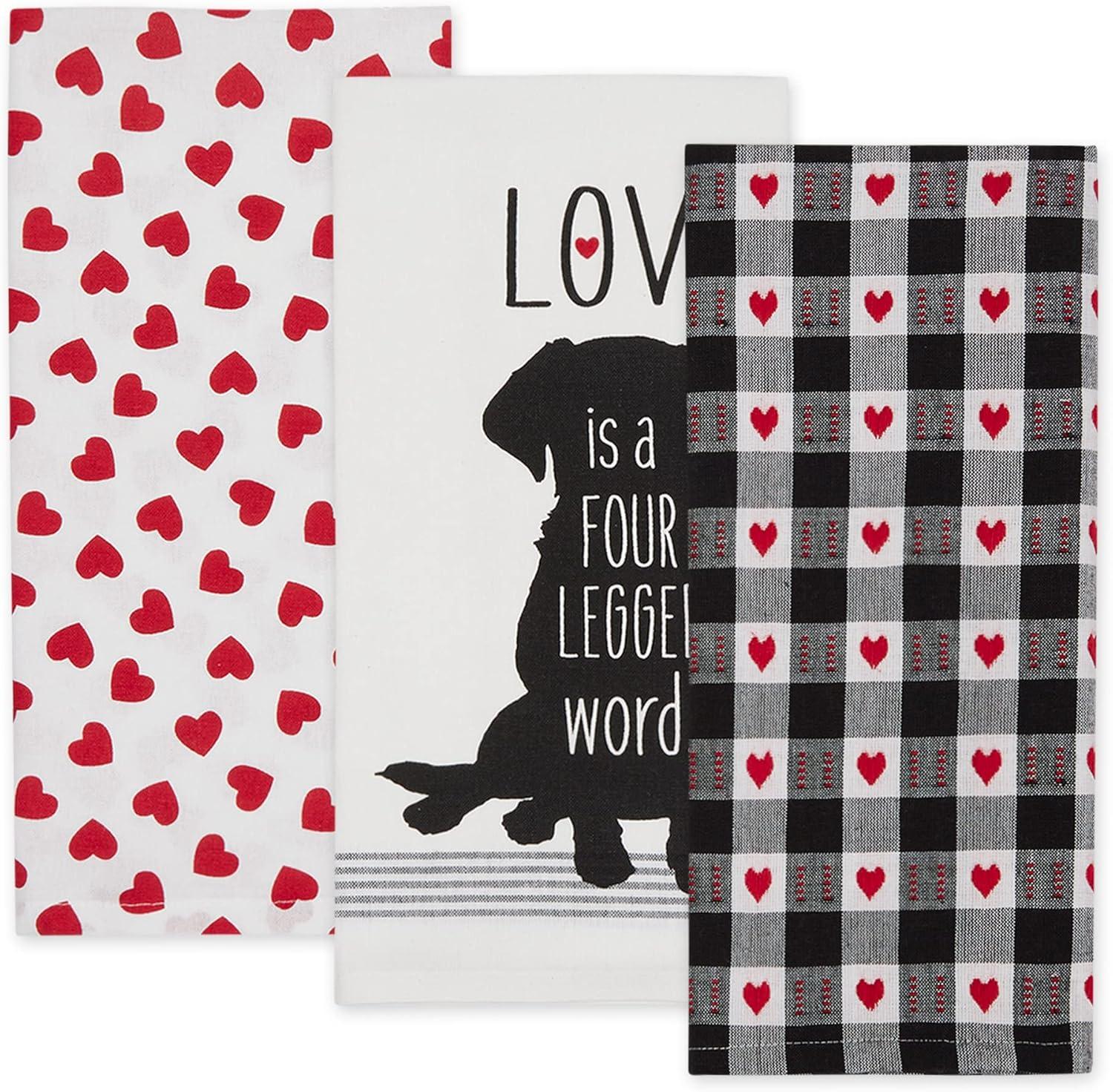 imageDII Valentines Day Collection Kitchen Dishtowel Set 18x28 Embellished Hearts 3 PieceDog Love