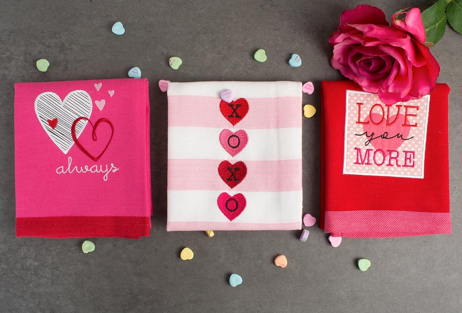 imageDII Valentines Day Collection Kitchen Dishtowel Set 18x28 Embellished Hearts 3 PieceEmbellished Hearts