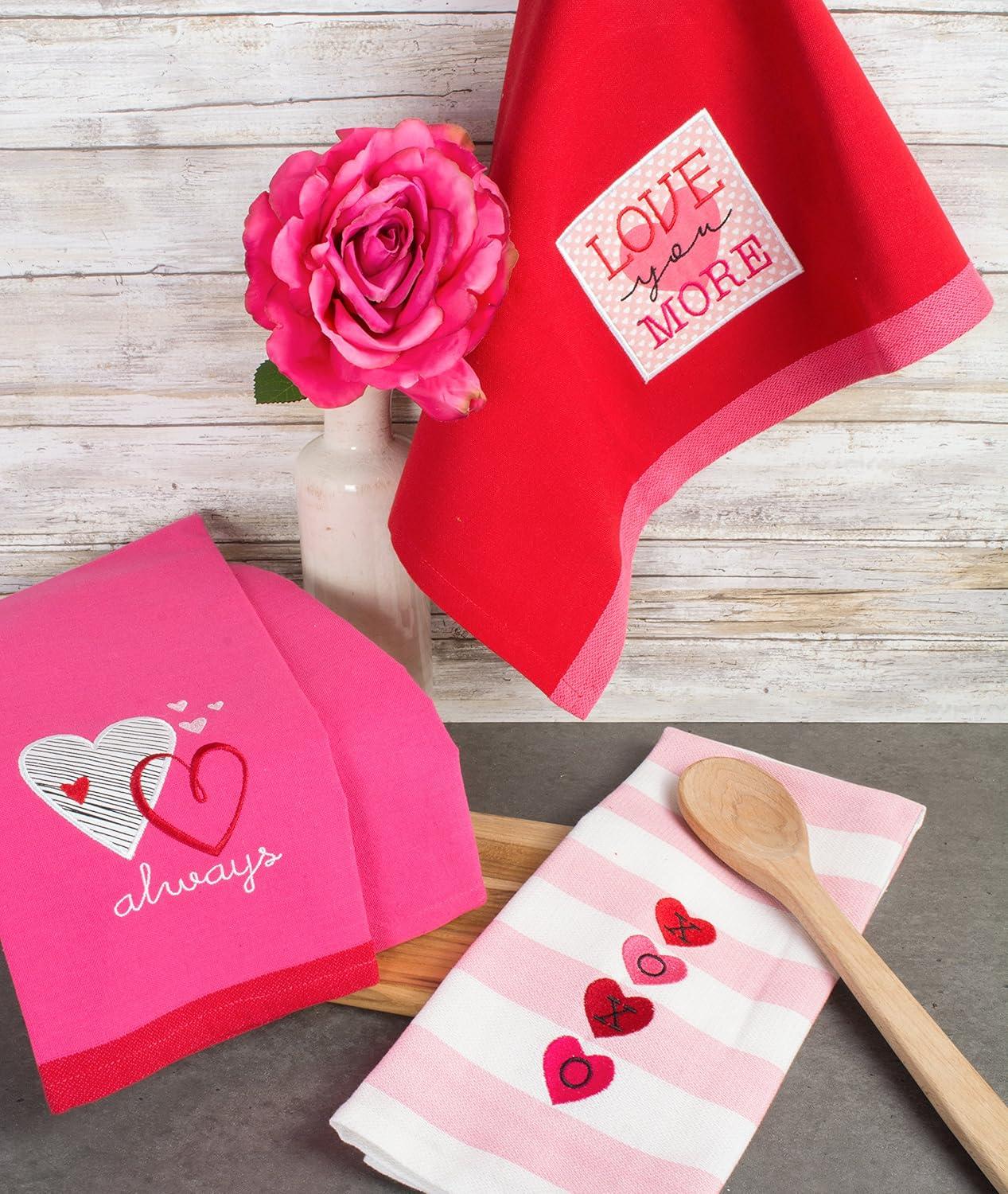 imageDII Valentines Day Collection Kitchen Dishtowel Set 18x28 Embellished Hearts 3 PieceEmbellished Hearts