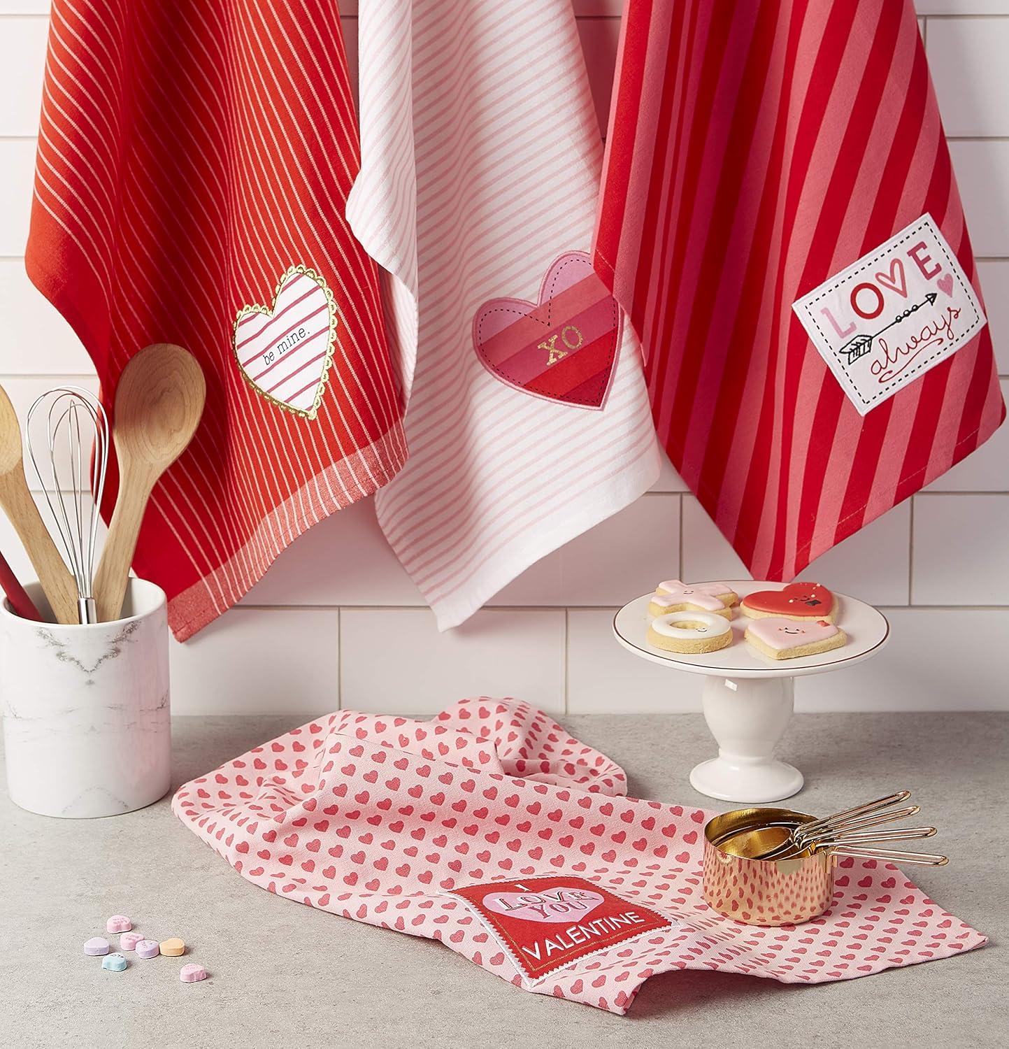 imageDII Valentines Day Collection Kitchen Dishtowel Set 18x28 Embellished Hearts 3 PieceLove