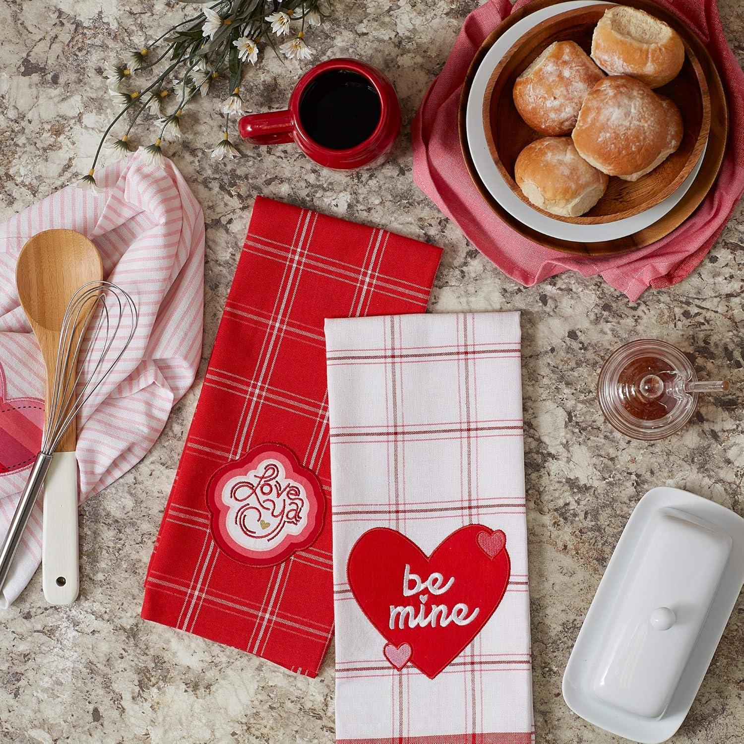imageDII Valentines Day Collection Kitchen Dishtowel Set 18x28 Embellished Hearts 3 PieceLove Assorted