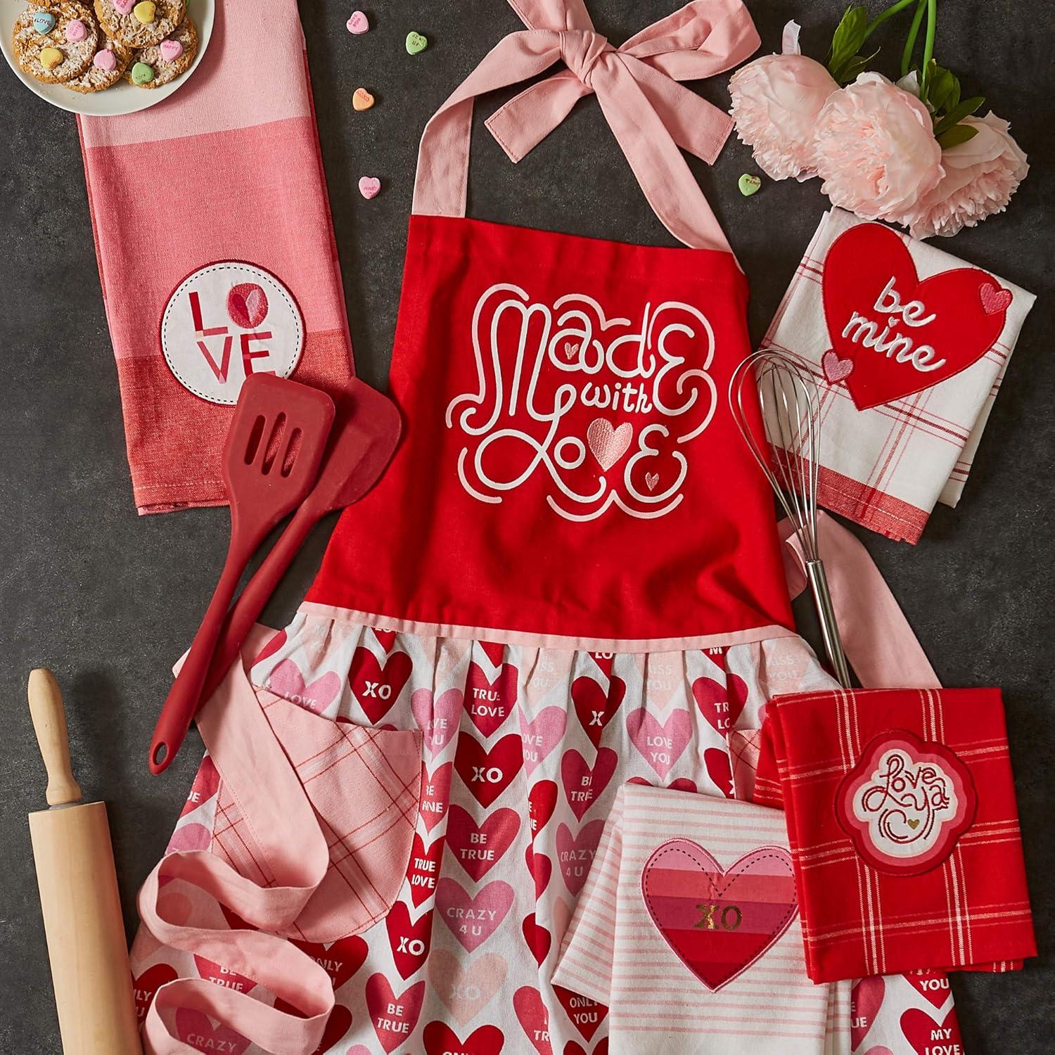imageDII Valentines Day Collection Kitchen Dishtowel Set 18x28 Embellished Hearts 3 PieceLove Assorted