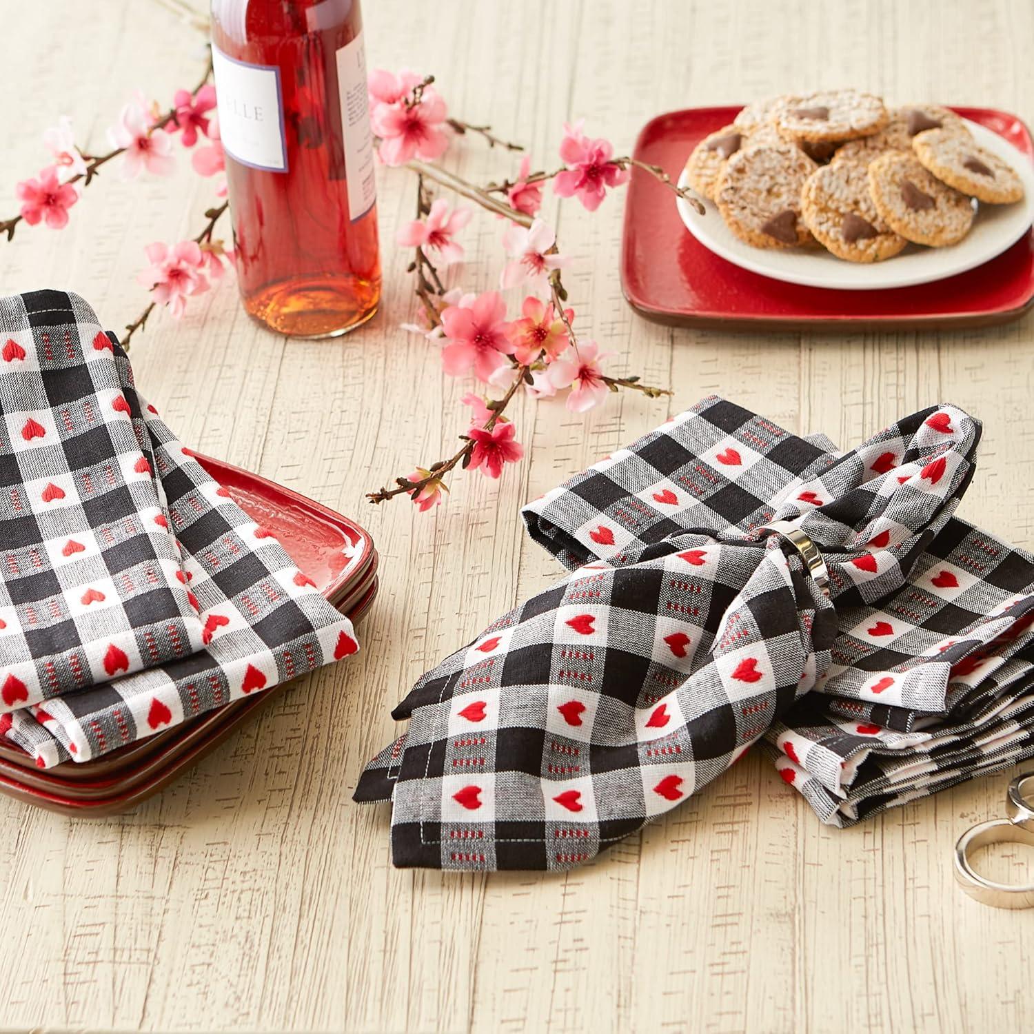 imageDII Valentines Day Collection Napkin Set 20x20 Checkered Heart 6 PieceDobby Hearts Check