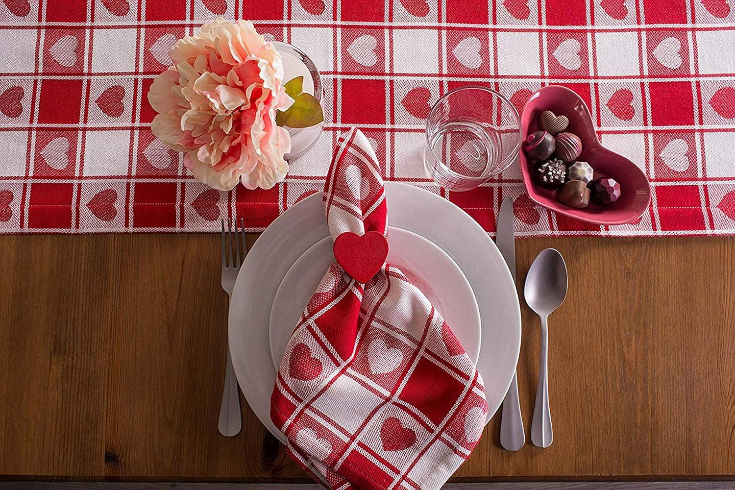 imageDII Valentines Day Tablecloth Check Collection Tablecloth 52x52 Checkered HeartsCheckered Heart