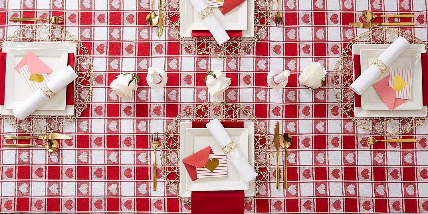 imageDII Valentines Day Tablecloth Check Collection Tablecloth 52x52 Checkered HeartsCheckered Heart