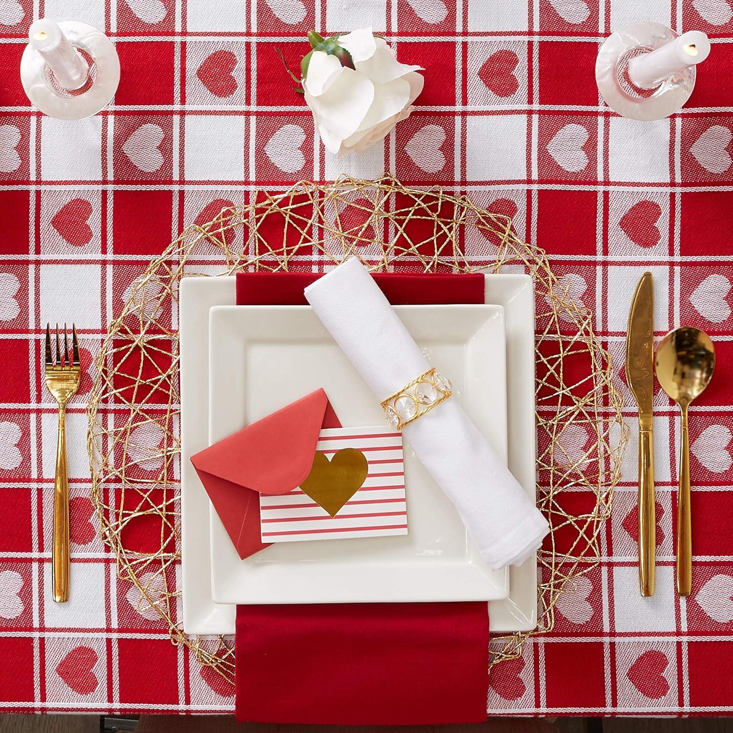 imageDII Valentines Day Tablecloth Check Collection Tablecloth 52x52 Checkered HeartsCheckered Heart