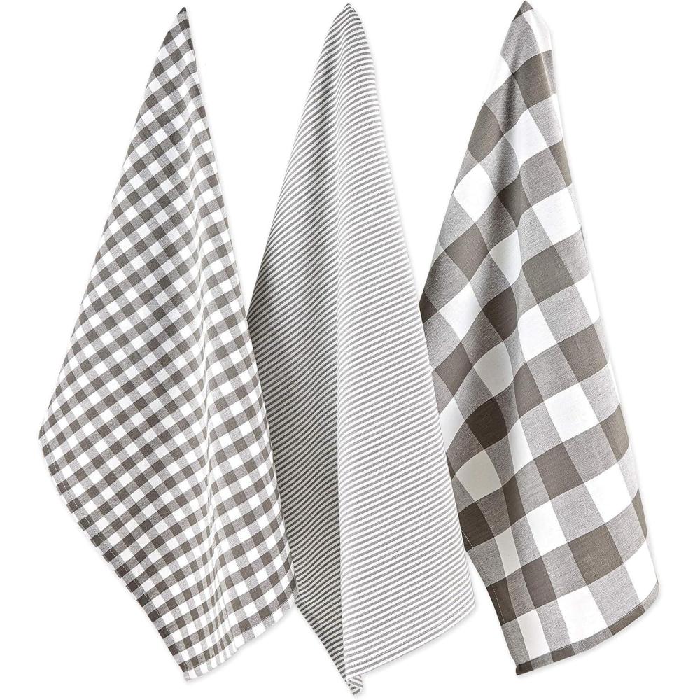 imageDII Gingham Check Kitchen Collection Pink Dishtowel SetGray