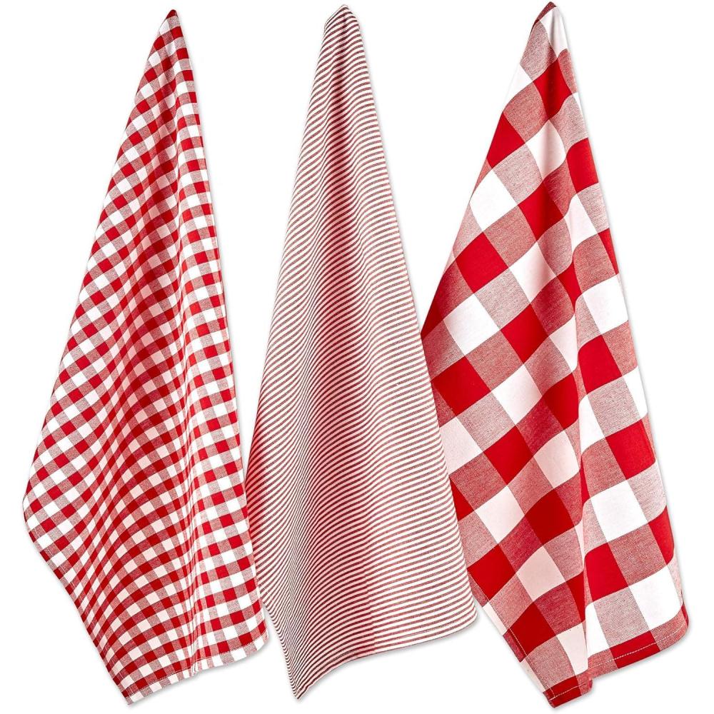 imageDII Gingham Check Kitchen Collection Pink Dishtowel SetRed