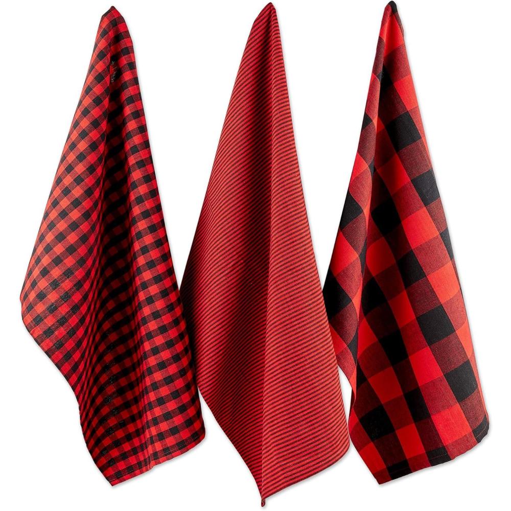 imageDII Gingham Check Kitchen Collection Pink Dishtowel SetRedBlack
