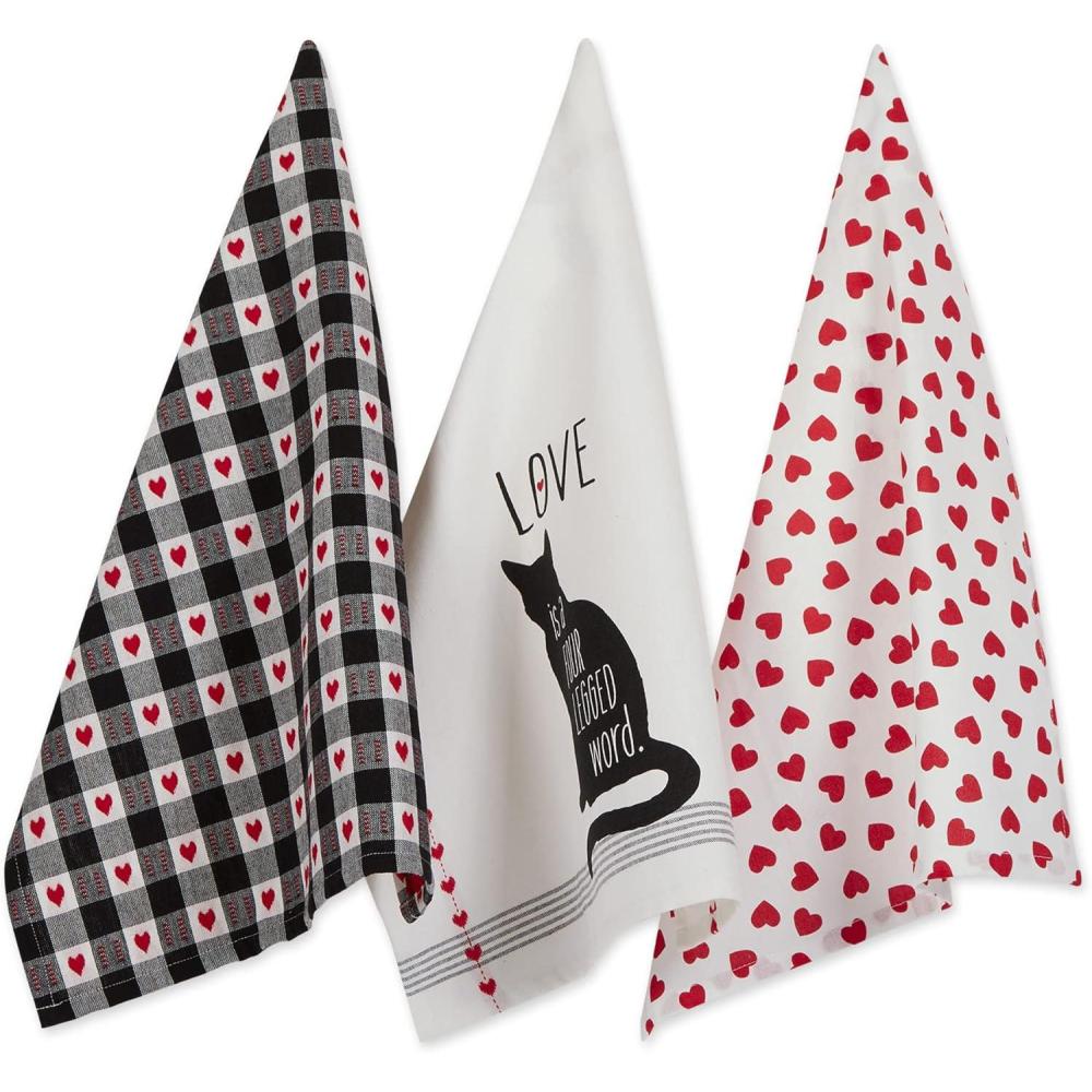 imageDII Valentines Day Collection Kitchen Dishtowel Set 18x28 Embellished Hearts 3 PieceCat Love
