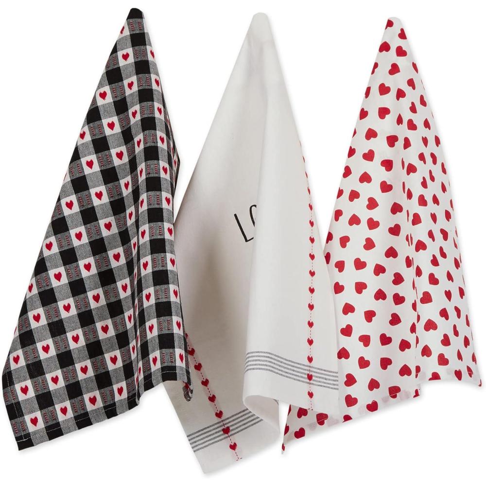 imageDII Valentines Day Collection Kitchen Dishtowel Set 18x28 Embellished Hearts 3 PieceDog Love