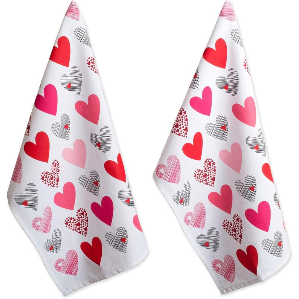 imageDII Valentines Day Collection Kitchen Dishtowel Set 18x28 Embellished Hearts 3 PieceHearts Collage