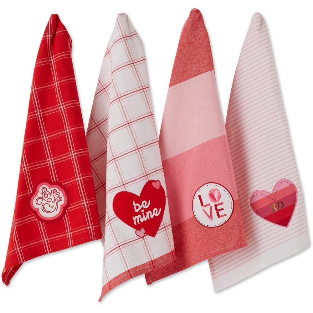 imageDII Valentines Day Collection Kitchen Dishtowel Set 18x28 Embellished Hearts 3 PieceLove Assorted
