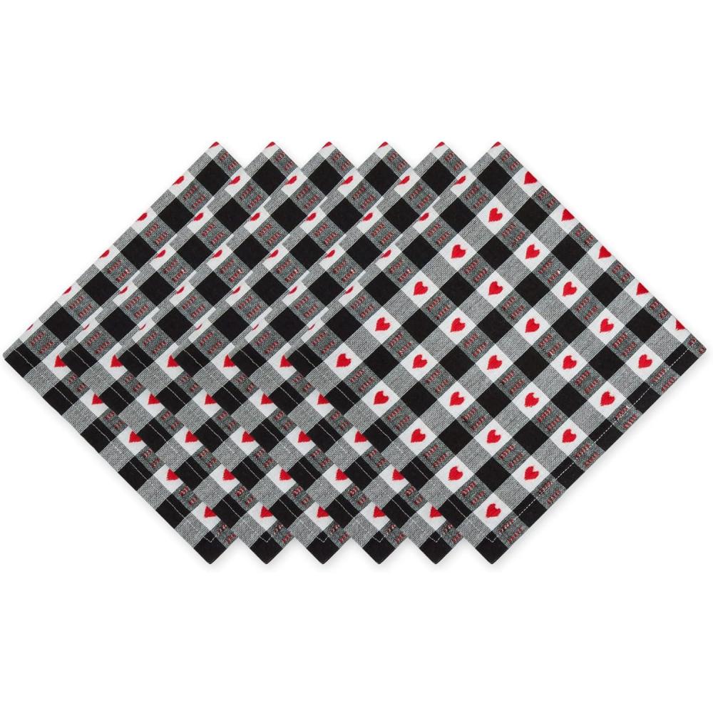 imageDII Valentines Day Collection Napkin Set 20x20 Checkered Heart 6 PieceDobby Hearts Check