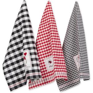 imageDII Valentines Day Collection Kitchen Dishtowel Set 18x28 Embellished Hearts 3 PieceLove Grows Here Gingham