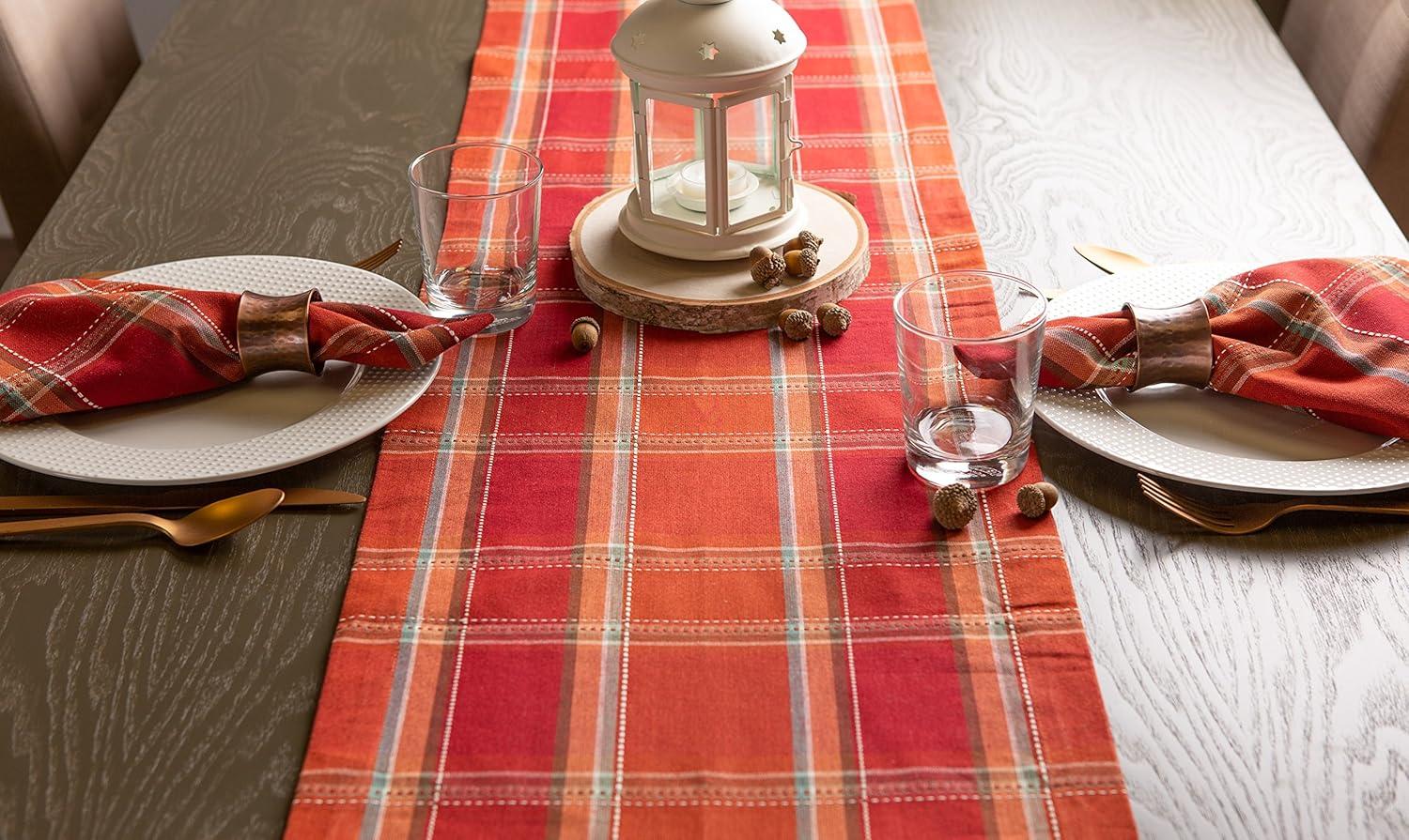 imageDII Autumn Pumpkin Spice Kitchen Collection FallThanksgiving Cotton Table Dcor Tablecloth 70quot Round Orange PlaidOrange Plaid