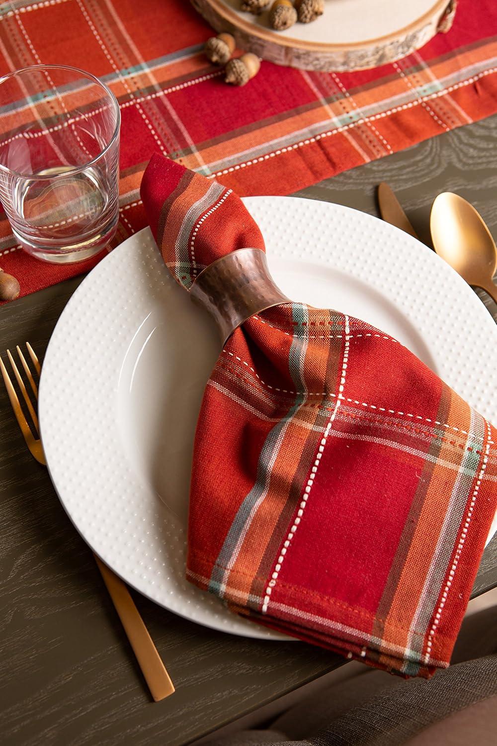imageDII Autumn Pumpkin Spice Kitchen Collection FallThanksgiving Cotton Table Dcor Tablecloth 70quot Round Orange PlaidOrange Plaid