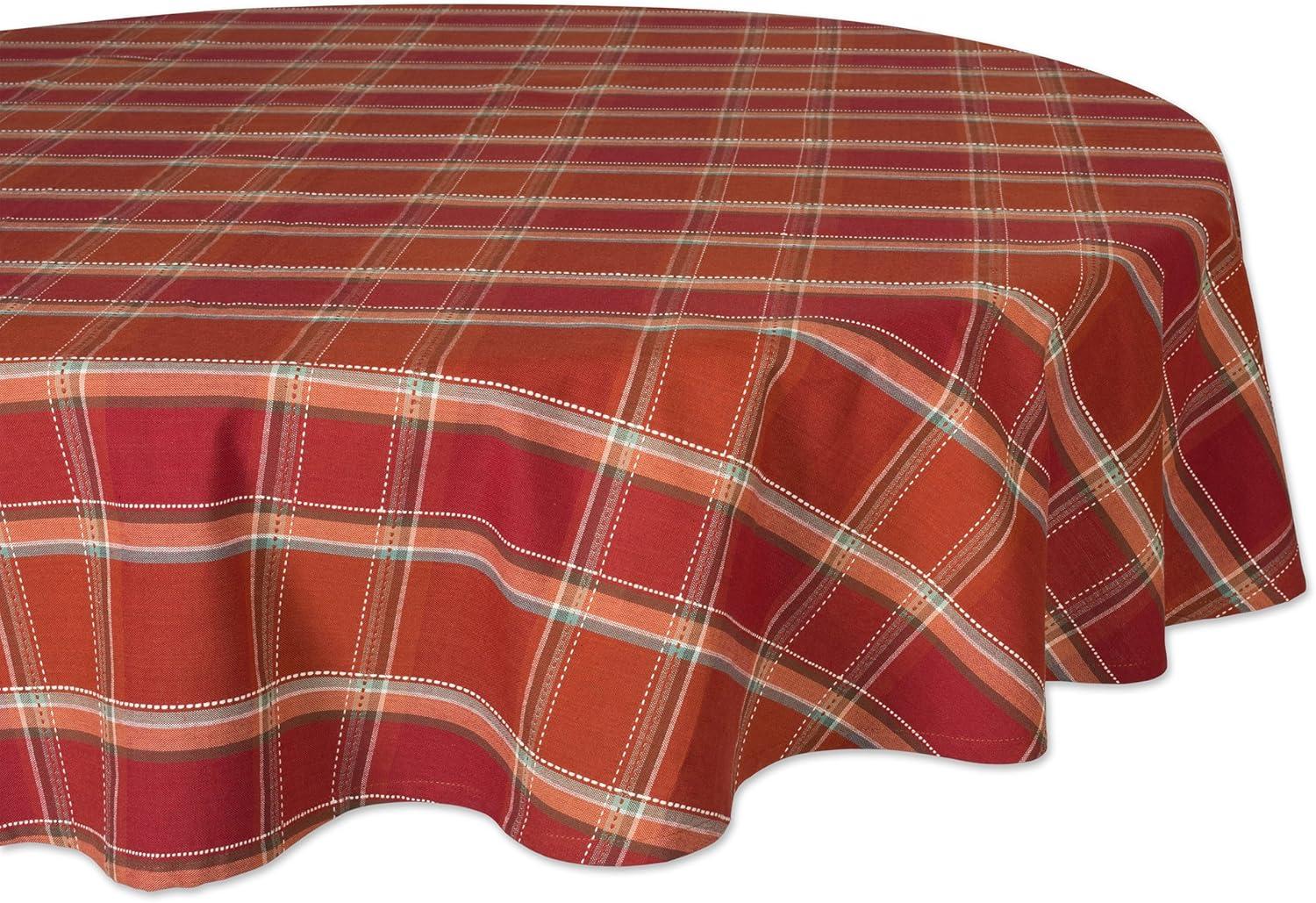 imageDII Autumn Pumpkin Spice Kitchen Collection FallThanksgiving Cotton Table Dcor Tablecloth 70quot Round Orange PlaidOrange Plaid