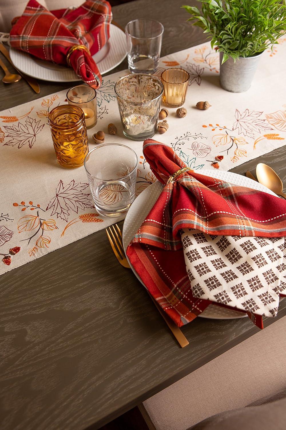 imageDII Autumn Pumpkin Spice Kitchen Collection FallThanksgiving Cotton Table Dcor Tablecloth 70quot Round Orange PlaidOrange Plaid