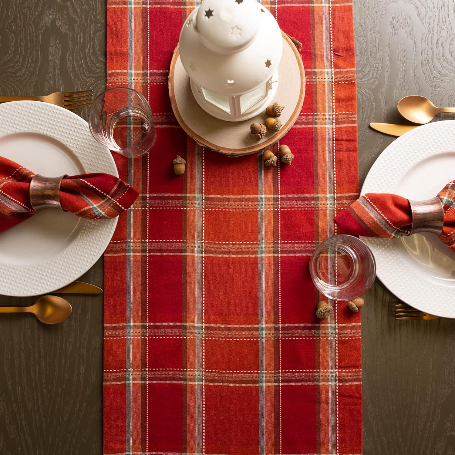 imageDII Autumn Pumpkin Spice Kitchen Collection FallThanksgiving Cotton Table Dcor Tablecloth 70quot Round Orange PlaidOrange Plaid