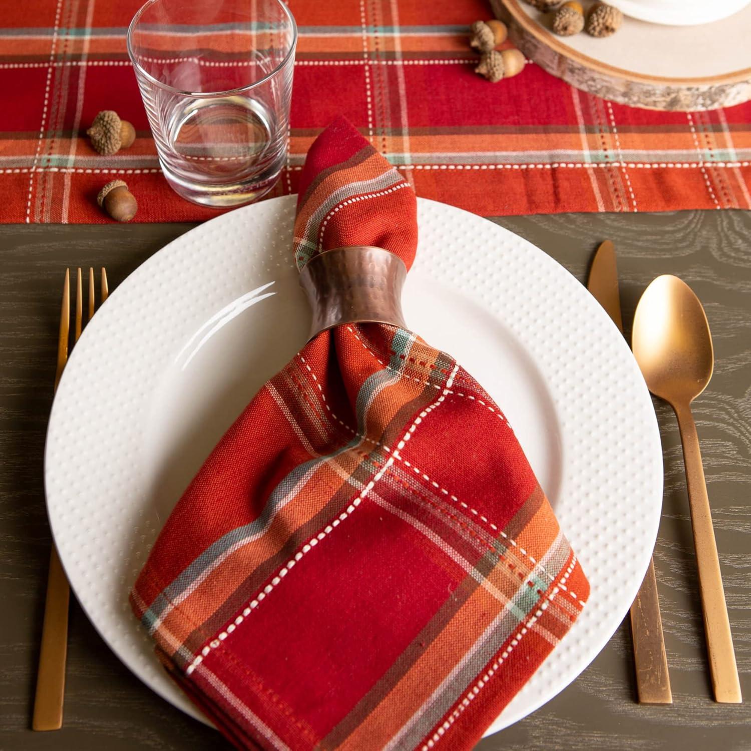 imageDII Autumn Pumpkin Spice Kitchen Collection FallThanksgiving Cotton Table Dcor Tablecloth 70quot Round Orange PlaidOrange Plaid