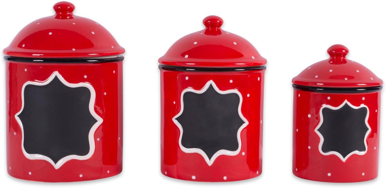 imageDII Ceramic Farmhouse Chic PolkaDot Kitchen CanisterContainer Organize Your Kitchen Countertops Cupboards or Pantry Small RedRed