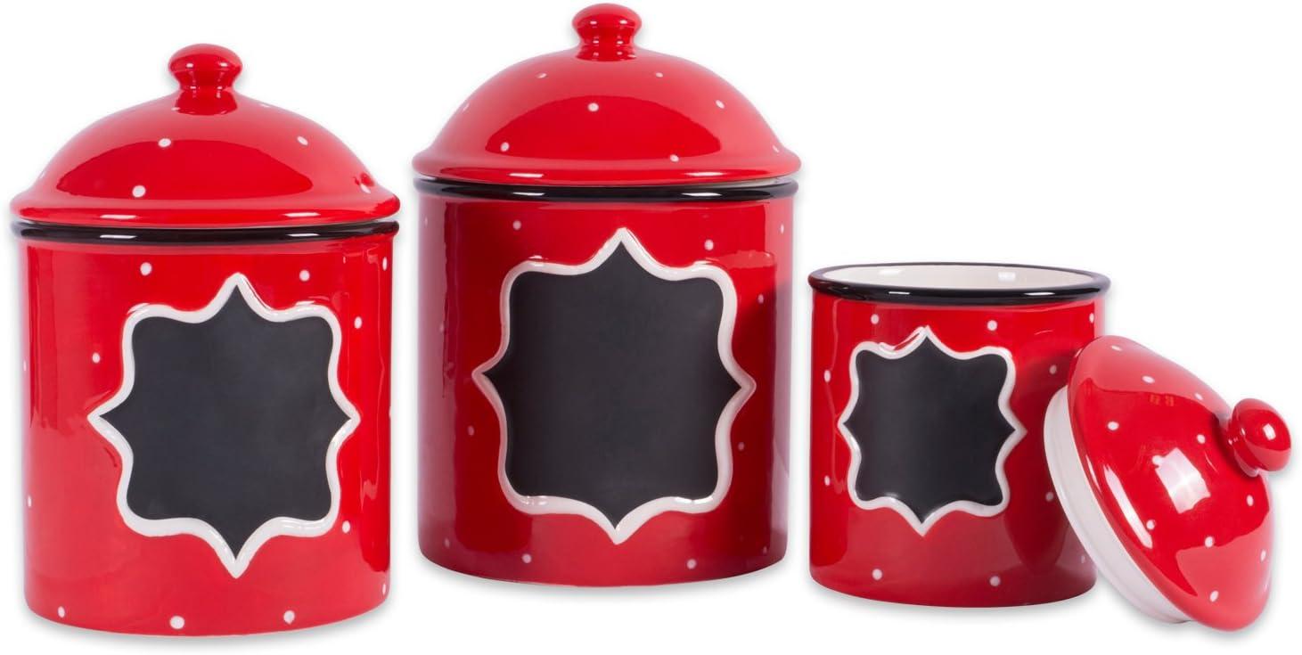 imageDII Ceramic Farmhouse Chic PolkaDot Kitchen CanisterContainer Organize Your Kitchen Countertops Cupboards or Pantry Small RedRed