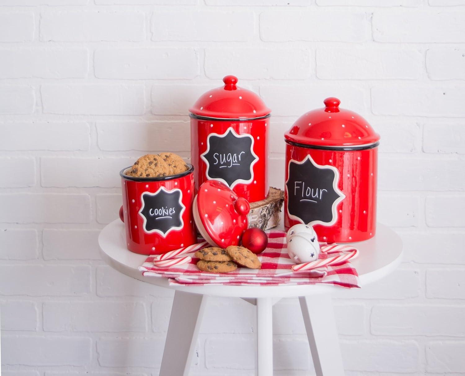 imageDII Ceramic Farmhouse Chic PolkaDot Kitchen CanisterContainer Organize Your Kitchen Countertops Cupboards or Pantry Small RedRed