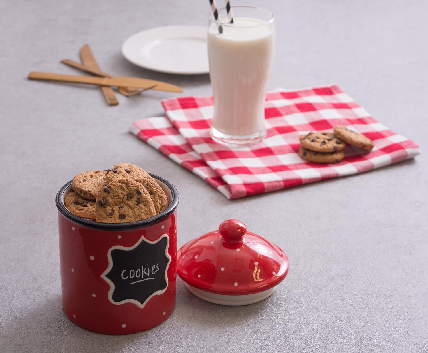 imageDII Ceramic Farmhouse Chic PolkaDot Kitchen CanisterContainer Organize Your Kitchen Countertops Cupboards or Pantry Small RedRed