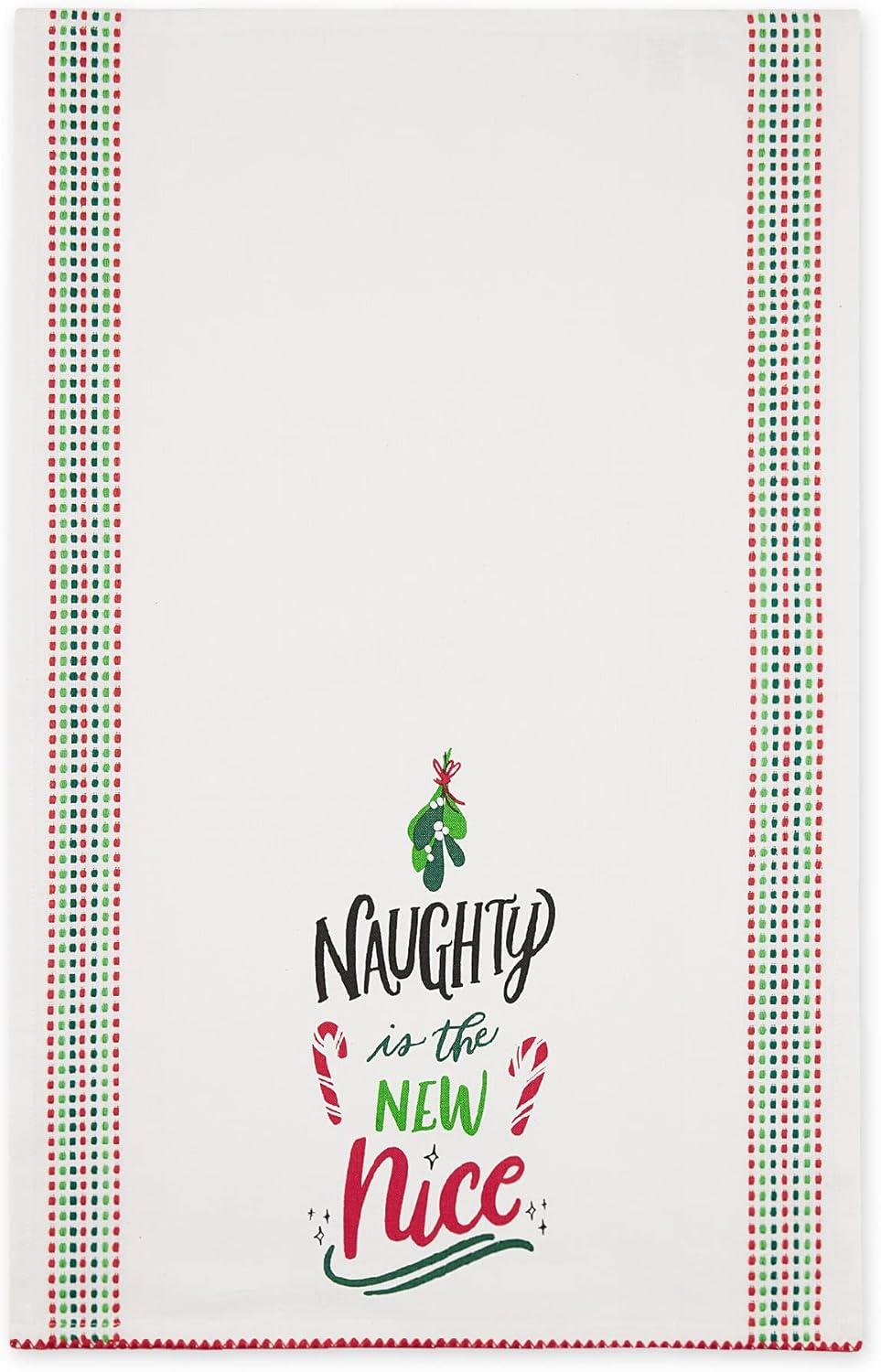 imageDII Christmas Fun Collection Printed Dishtowel Set 18x28 North Pole 3 PieceNaughtyNice