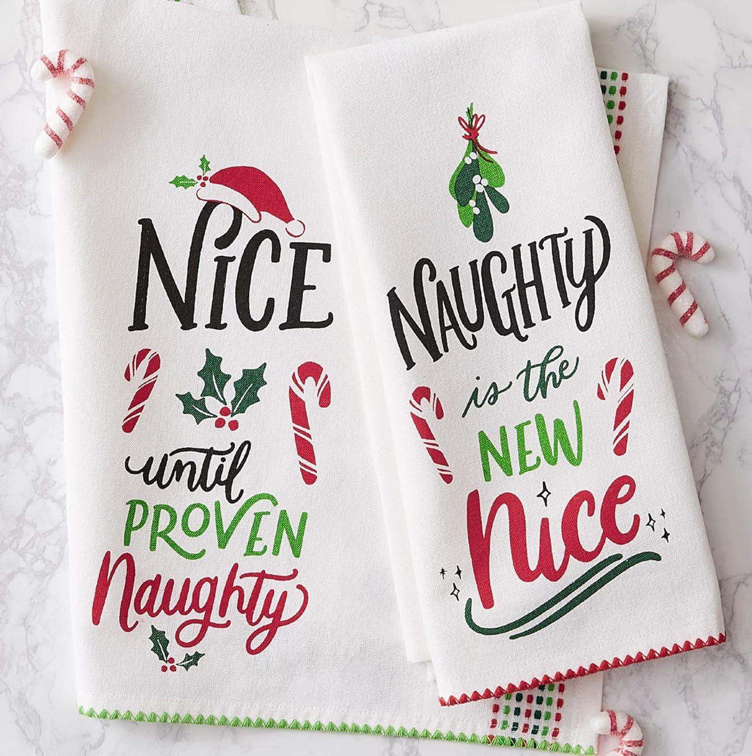 imageDII Christmas Fun Collection Printed Dishtowel Set 18x28 North Pole 3 PieceNaughtyNice