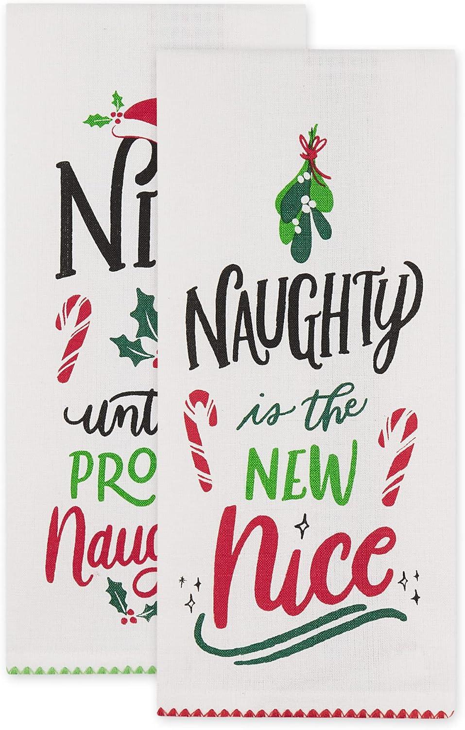 imageDII Christmas Fun Collection Printed Dishtowel Set 18x28 North Pole 3 PieceNaughtyNice