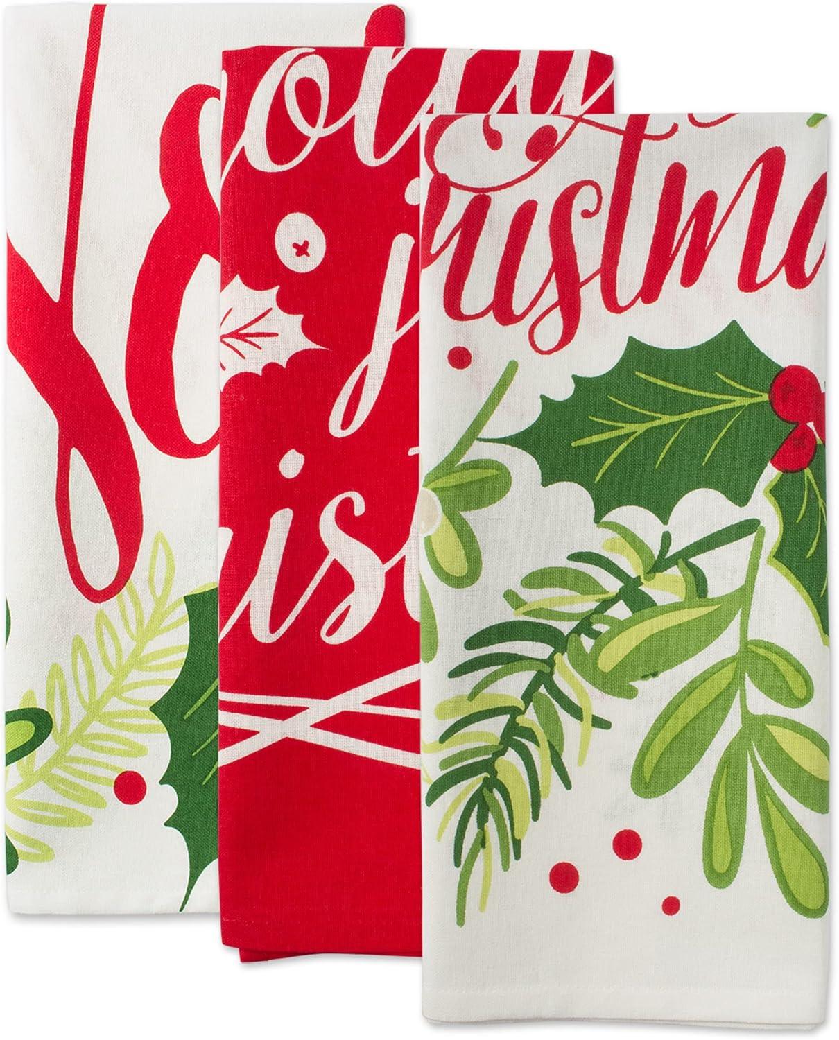 imageDII Christmas Fun Collection Printed Dishtowel Set 18x28 North Pole 3 PiecePrinted Holly